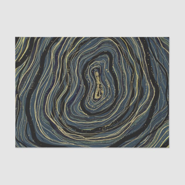 Papier Mousseline Blue Gold Swirl Glam Art Anniversaire (Recto)