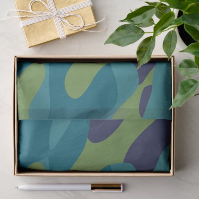 Papier Mousseline Blue Green and Teal Camo Abstract (Cadeau)