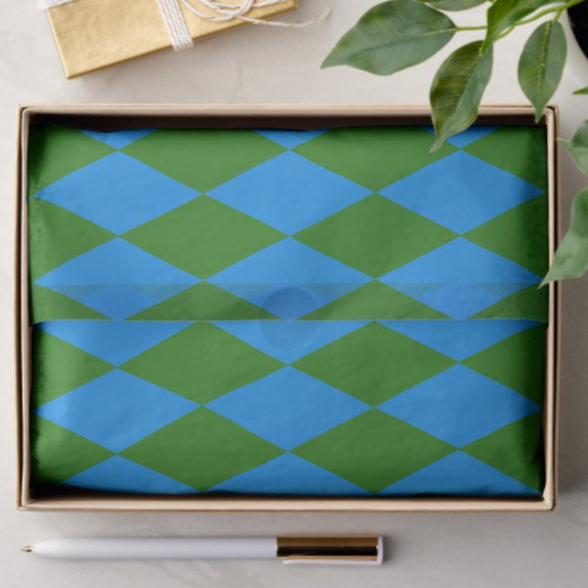 Papier Mousseline Blue Green Harlequin Checkered Design  (Créateur téléchargé)
