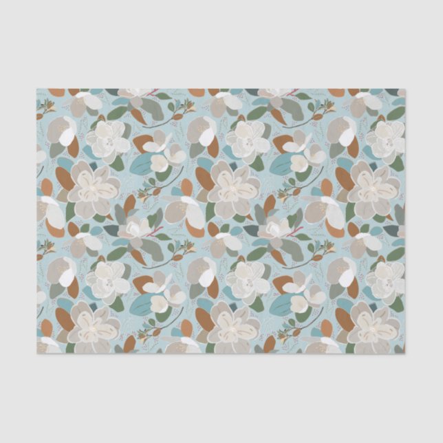 Papier Mousseline Blue Grey Floral Magnolia d'hiver (Recto)