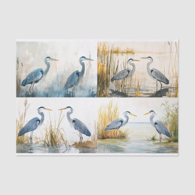 Papier Mousseline Blue Herons Collage 2 Découpage papier (Recto)