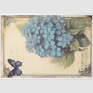 Papier Mousseline Blue Hydrangea fleur et papillon éphémère art