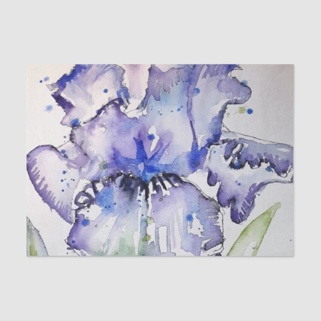 Papier Mousseline Blue Iris Art floral Aquarelle Art (Recto)