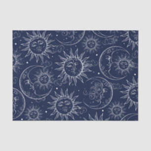 Papier Mousseline Blue Magic Vintage Celestial Sun Moon Stars
