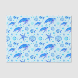 Papier Mousseline Blue Marine Life - Tortues, poissons et coquillage