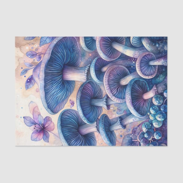 Papier Mousseline Blue Milk Mushroom Watercolor Art (Recto)