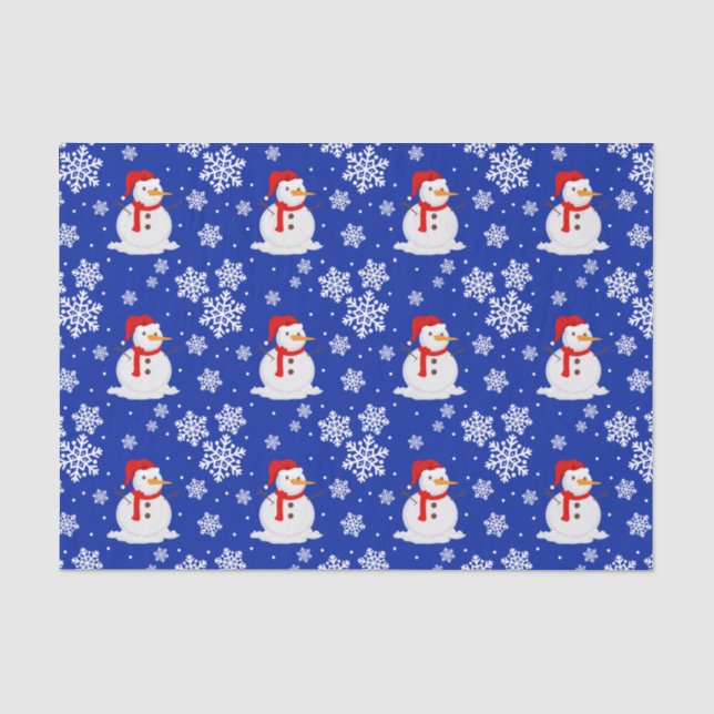 Papier Mousseline Blue noël Snowman Snowflakes (Recto)