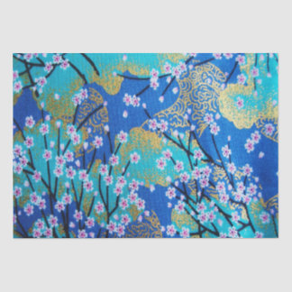 Papier Mousseline Blue or Blanc Japonais Kimono Floral Découpage