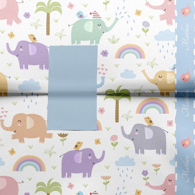 Papier Mousseline Blue Pastel Elephant Motif pour Little Boy Party (Créateur téléchargé)