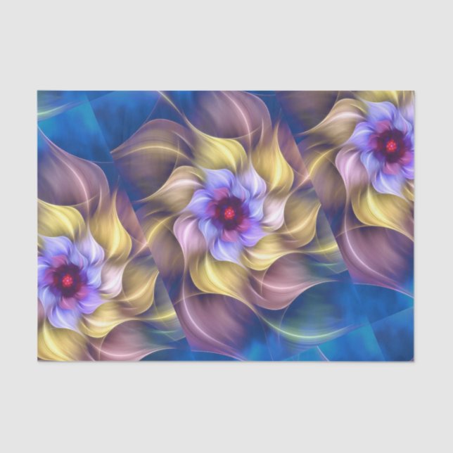 Papier Mousseline Blue Pastel Fractal Flower Abstrait (Recto)