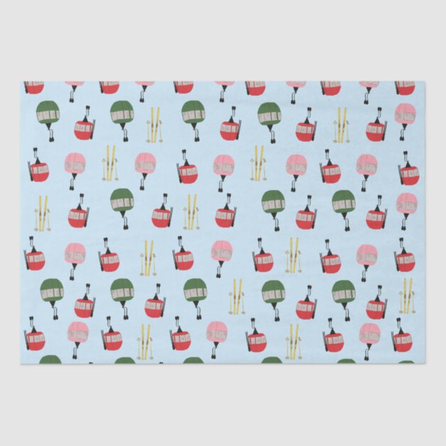 Papier Mousseline Blue Retro Ski Ascenseur Gondola Ski d'hiver (Recto)