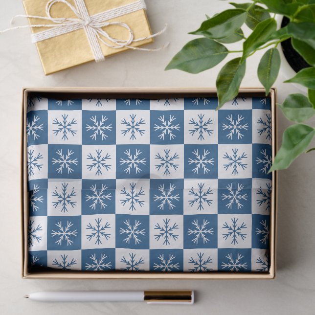 Papier Mousseline Blue Snowflake À damiers Noël Motif (Cadeau)