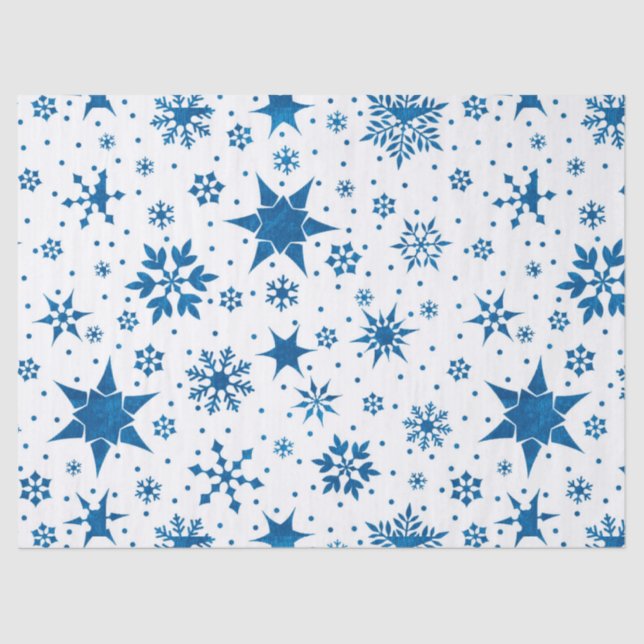 Papier Mousseline Blue Snowflake Pattern (Recto)