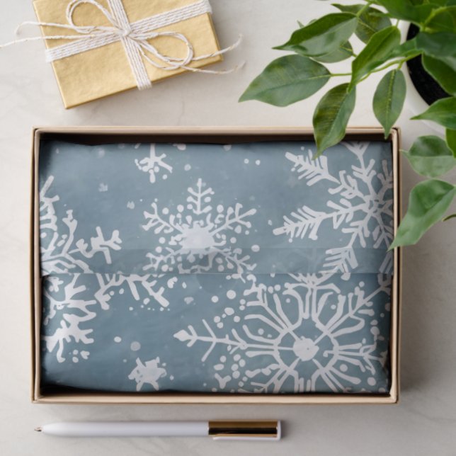 Papier Mousseline Blue Snowflakes Watercolor Winter Holiday (Cadeau)
