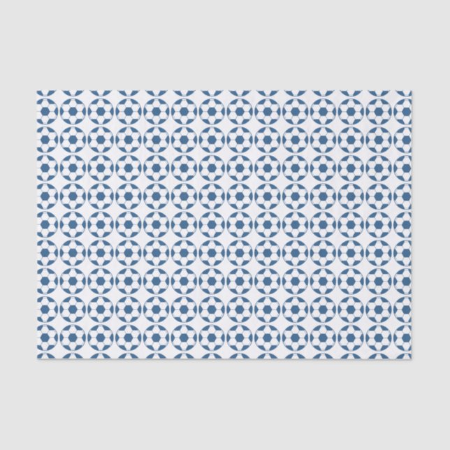 Papier Mousseline Blue Soccer Footballs Pattern (Recto)