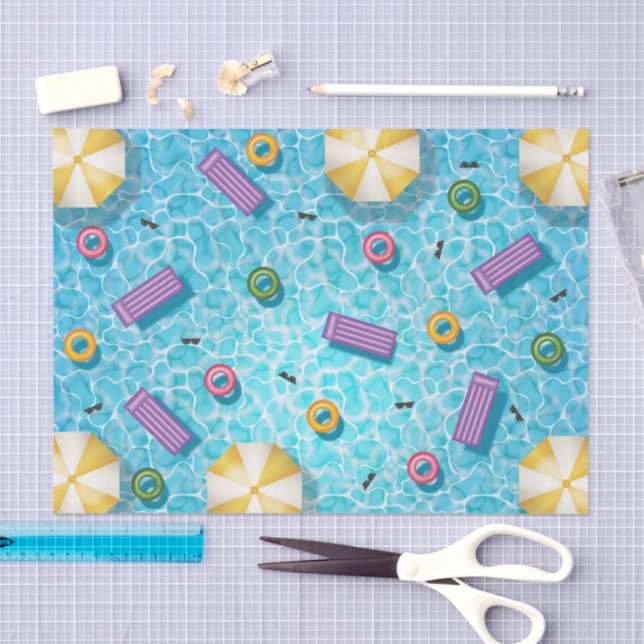 Papier Mousseline Blue Swimming Pool With Colorful Pool Floats (Artisanat)