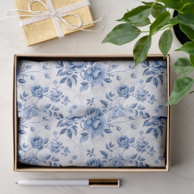 Papier Mousseline Blue Toile Floral Tissue Paper (Cadeau)