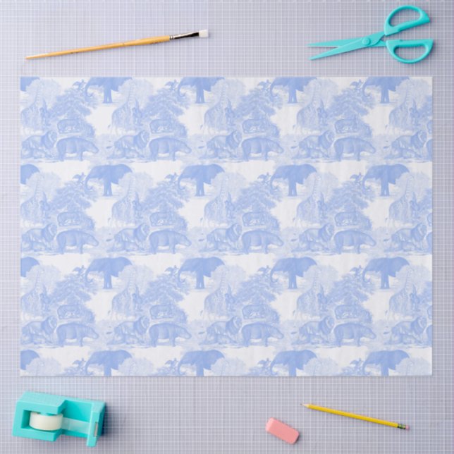 Papier Mousseline Blue Toile Jungle Animaux Safari Chinoiserie (Artisanat)