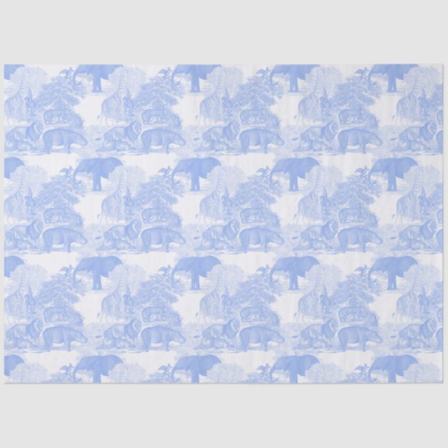 Papier Mousseline Blue Toile Jungle Animaux Safari Chinoiserie (Recto)