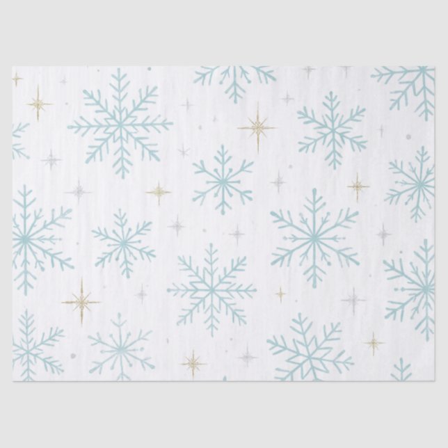 Papier Mousseline Blue & White Snowflake Sparkle Tissue Paper  (Recto)