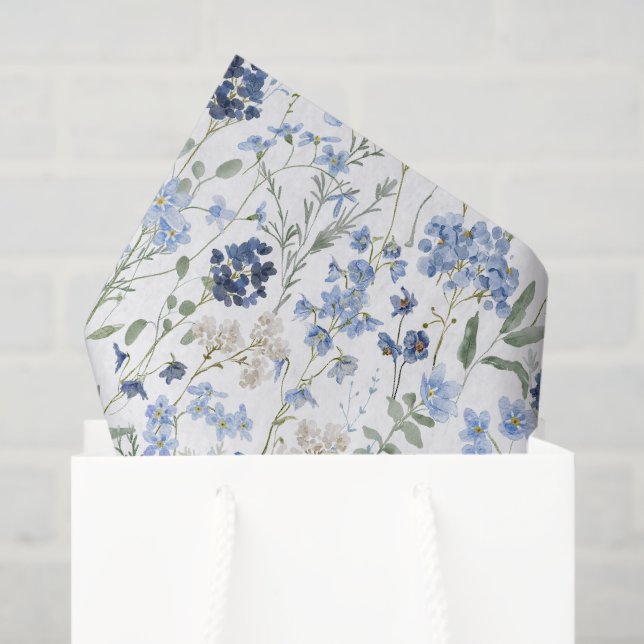 Papier Mousseline Blue Wildflower Watercolor (Sac cadeau)