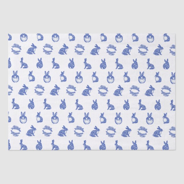 Papier Mousseline Blue Willow Rabbit Ile Whimsical de lapins (Recto)