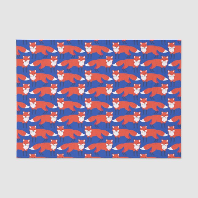 Papier Mousseline Blue Winter Forest Woodland Fox  (Recto)