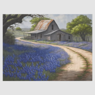 Papier Mousseline Bluebonnets et vieille grange au Texas Découpage