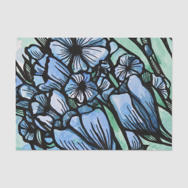 Papier Mousseline Blues florales (Recto)