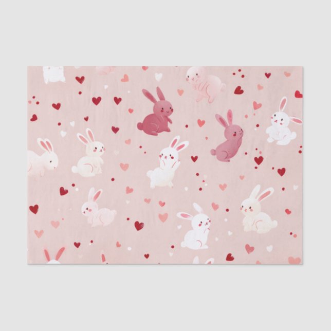 Papier Mousseline Blush Bunny Hearts Pattern – Cute Pastel Rabbit (Recto)