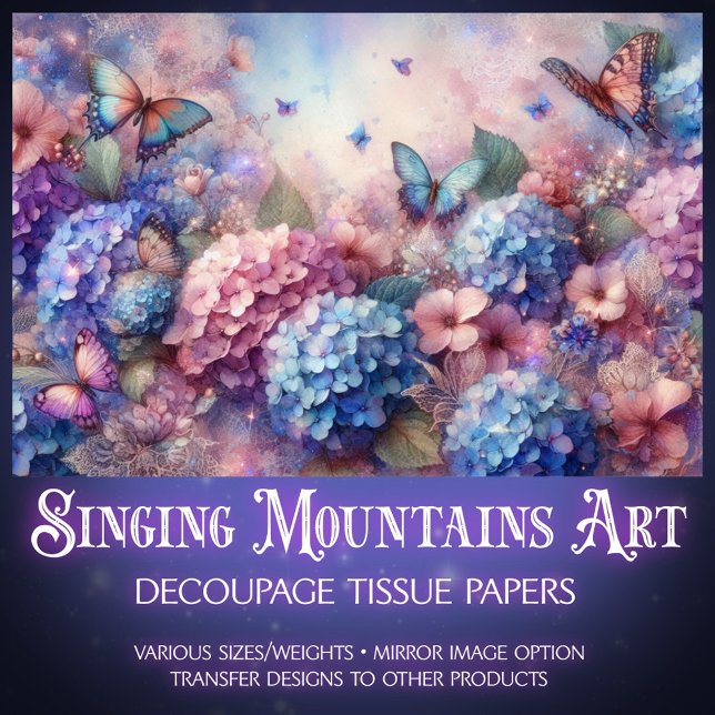 Papier Mousseline Blush Pink Baby Blue Floral Butterfies Decoupage  (Créateur téléchargé)