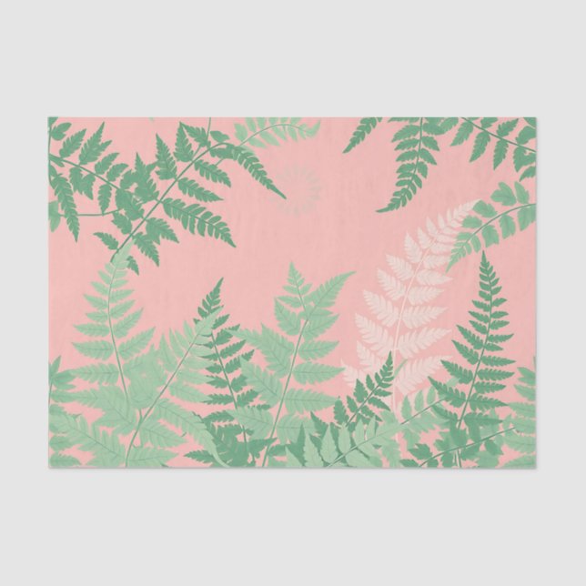 Papier Mousseline Blush Pink Fern Leaf Botanical Sage Green Modern  (Recto)