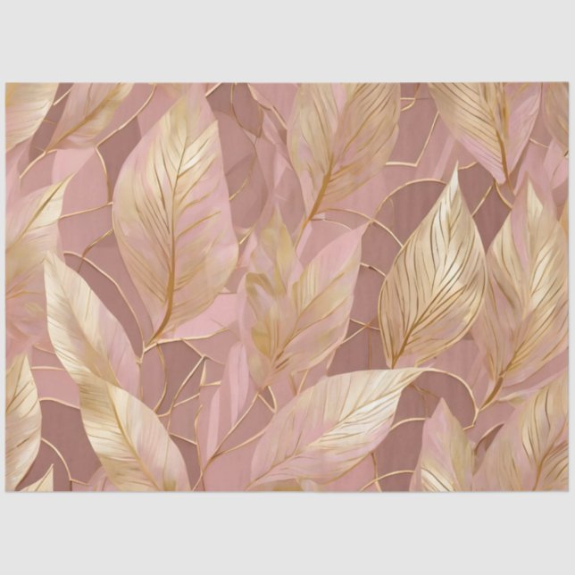 Papier Mousseline Blush Pink Gold Boho Modern Leaves Collection (Recto)