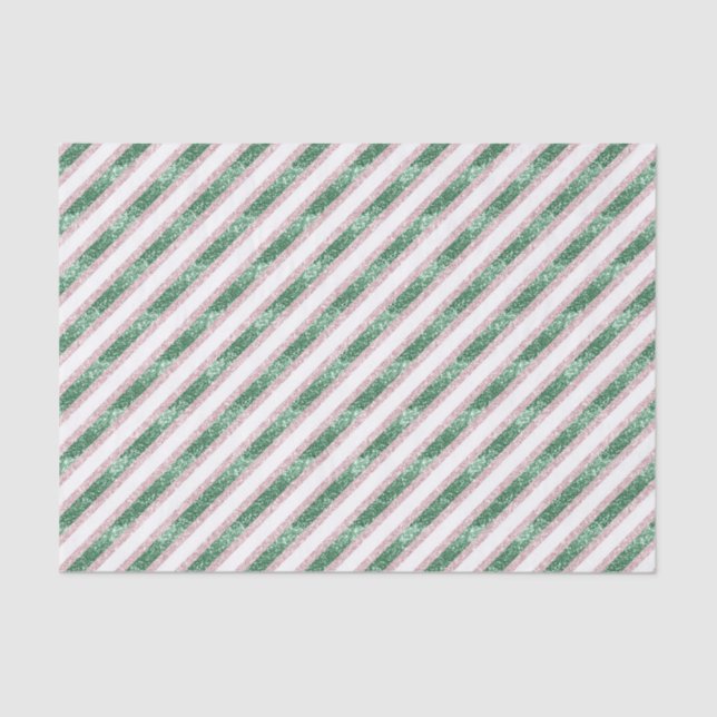 Papier Mousseline Blush Pink Green Glitzy Stripes Christmas (Recto)