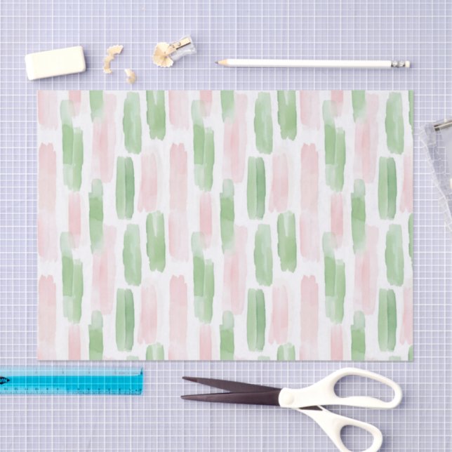 Papier Mousseline Blush Pink Green White Streaks Birthday (Artisanat)