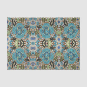 Papier Mousseline bohème girly chic argent turquoise fleur bleu