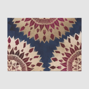 Papier Mousseline Bohême Gold Navy Bourgogne main tiré Mandala