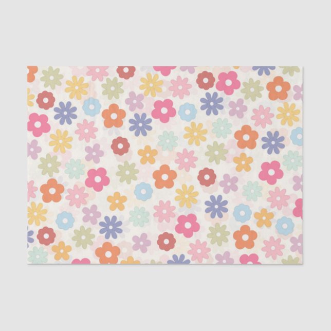 Papier Mousseline Boho 70's Retro Daisy Flowers (Recto)
