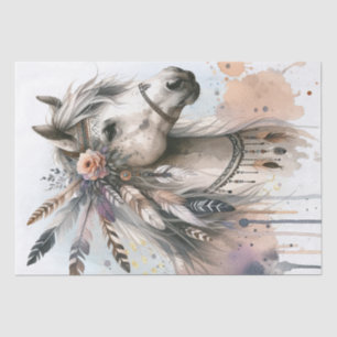 Papier Mousseline Boho Aquarelle Floral Feather Horse