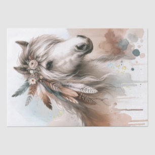 Papier Mousseline Boho Aquarelle Floral Feather Horse