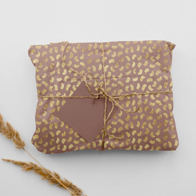 Papier Mousseline Boho Beige Golden Paint Strokes #B08B82 (Créateur téléchargé)