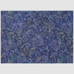 Papier Mousseline Boho Bleu Botaniques Belles Fleurs