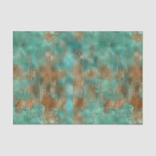 Papier Mousseline Boho Blue Turquoise Cuivre Patina (Recto)