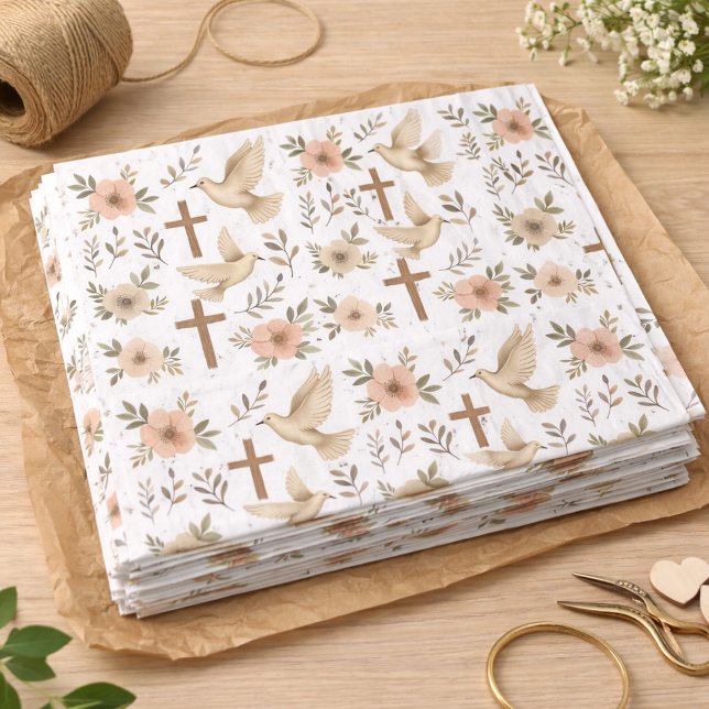 Papier Mousseline Boho Bois Croix Dove Floral Motif chrétien (Créateur téléchargé)