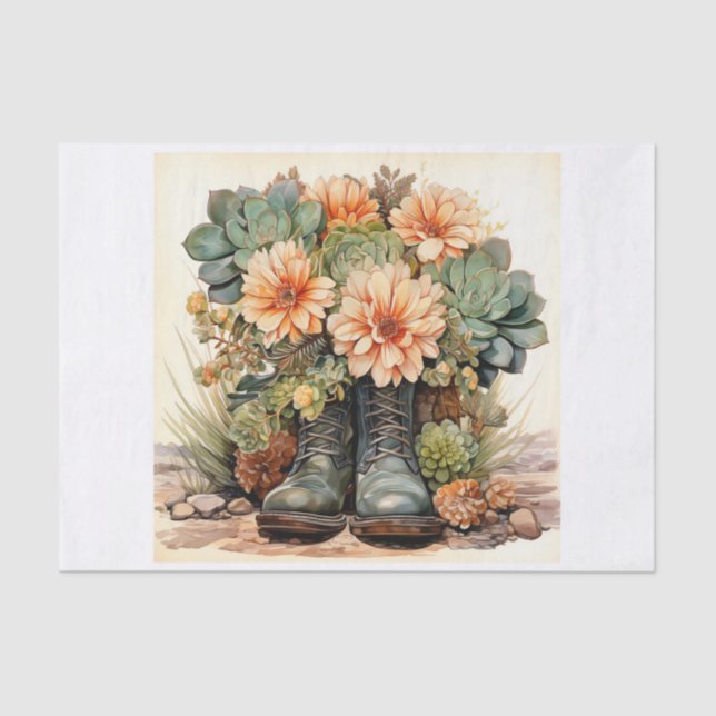 Papier Mousseline Boho Botte un bouquet succulent pour découpage (Recto)