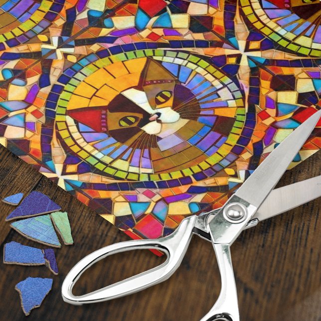 Papier Mousseline Boho Chat - Calico Portrait en mosaïque Carreaux a (Créateur téléchargé)