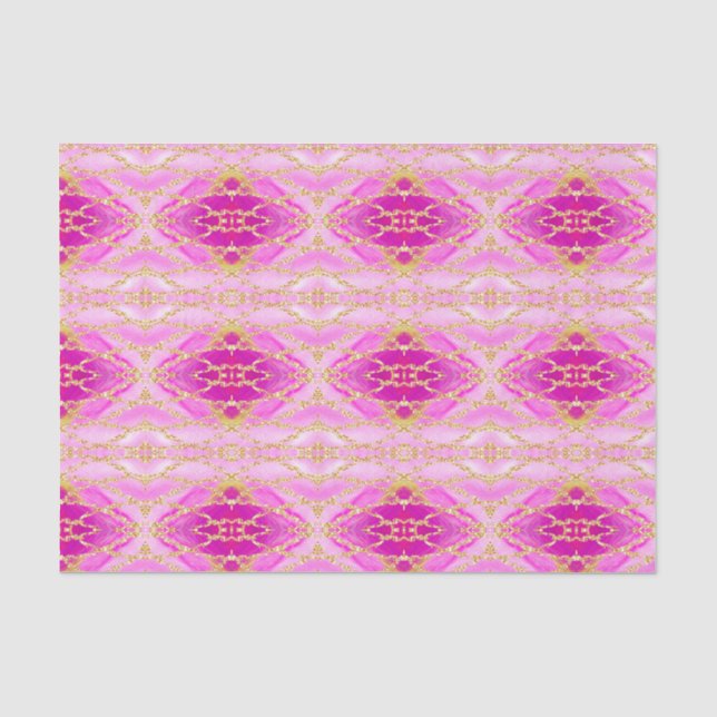 Papier Mousseline Boho Chic Abstrait rose et Motif or (Recto)