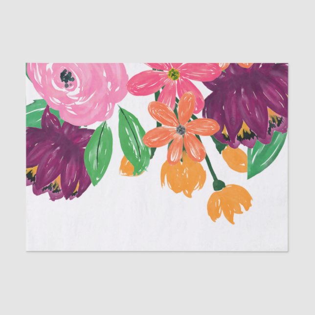Papier Mousseline Boho Chic Aquarelle Bourgogne Rose Fleurs (Recto)