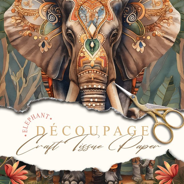 Papier Mousseline Boho Chic Elephant Mère et Bébés Bohème (Créateur téléchargé)