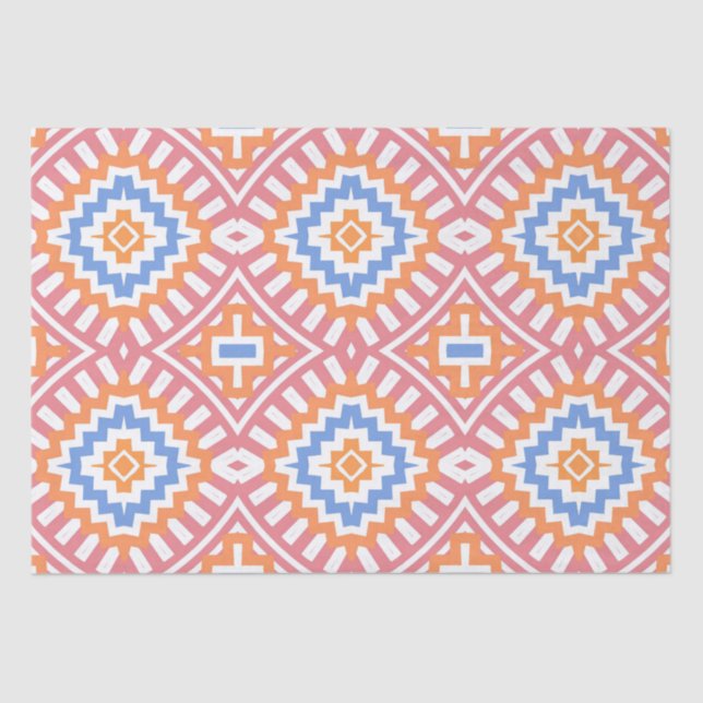 Papier Mousseline Boho Chic Orange Rose Jaune Ethnique Géométrique (Recto)